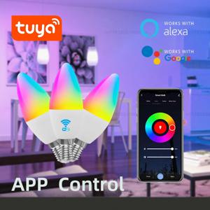 투야 와이파이 스마트 LED 전구 E14 캔들 조명 220V 9W 7W 5W RGB 디밍 가능 램프 앱 음성 제어 알렉사 구글 홈 연동
