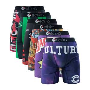 ETHIKA 6Pcs 남성 속옷 복서 통기성 남자 수영 속옷 플러스 사이즈 인쇄 남성 팬티 트렁크 섹시한 남자 Boxershorts