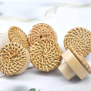 2pcs 단단한 나무 문 손잡이 원형 작은 등나무 직조 단일 구멍 캐비닛 옷장 신발 서랍은 가구에 대 한 손잡이를 당깁니다