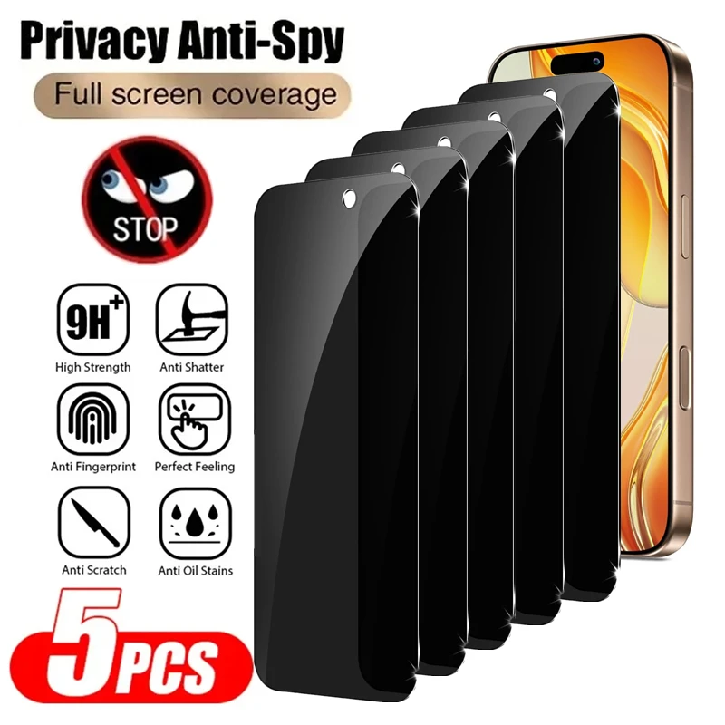아이폰 16 15 14 13 12 11 Pro Max X XR Xs용 프라이버시 안티 스파이 강화유리 5개