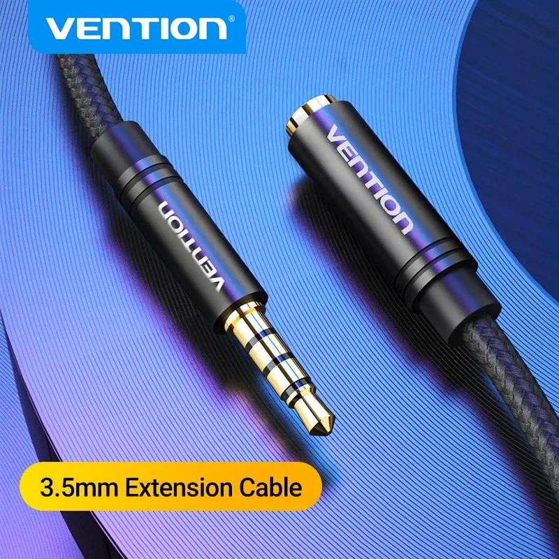 Vention Jack 3.5 Aux 연장 케이블 (자동차 노트북 용) 미니 PC TV Xiaomi Huawei 스테레오 3.5mm 잭 헤드폰 스피커 케이블 보조