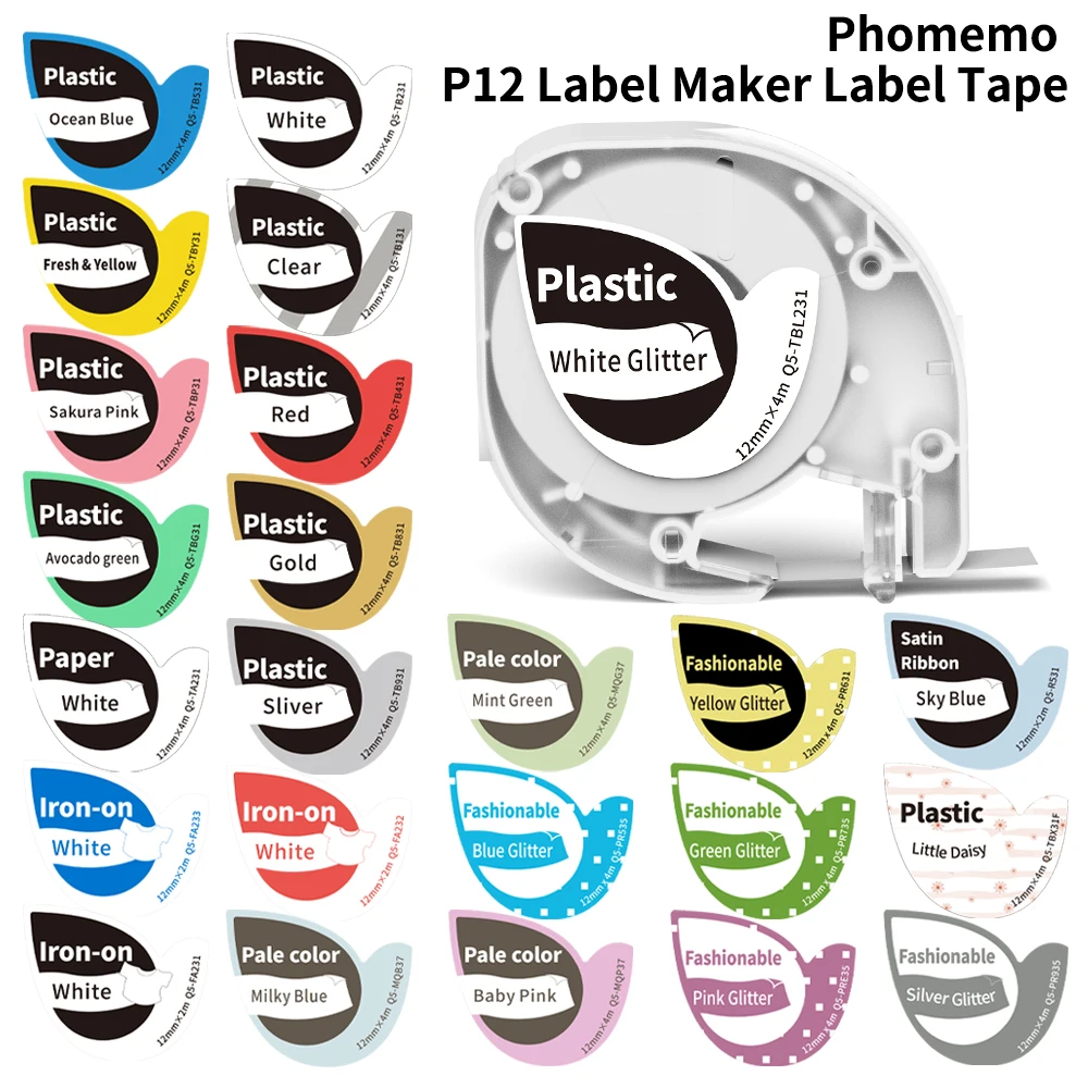 Phomemo P12 P12Pro 라벨 메이커 테이프 교체 DYMO 라벨 메이커 Pastic 테이프 교체 DYMO Letra Tag 100H LT-100T LT110T