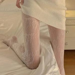여성 Fishnets 스타킹 섹시한 로리타 중공 레이스 스타킹 Fishnet 꽃 탄력 슬림 팬티 스타킹 여성 하이 웨이스트 스타킹
