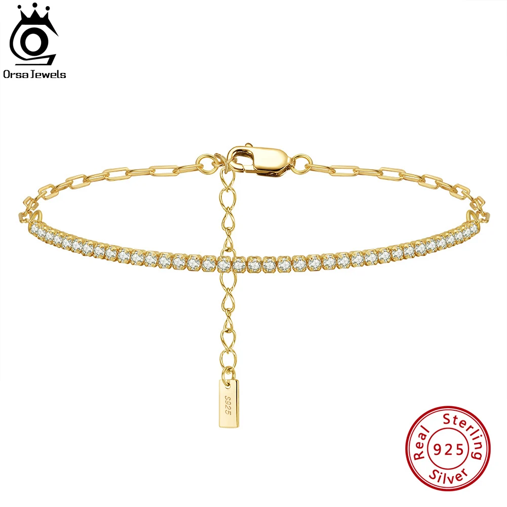 ORSA JEWELS 14K 골드 도금 클립 체인 여성을위한 테니스 팔찌 925 스털링 실버 수제 팔찌 쥬얼리 SB141