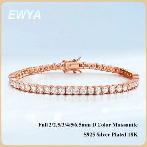 EWYA 리얼 D 컬러 풀 2/2.5/3/4/5/6.5mm 여성용 Moissanite 테니스 팔찌 S925 도금 18K 로즈 골드 다이아몬드 링크 팔찌