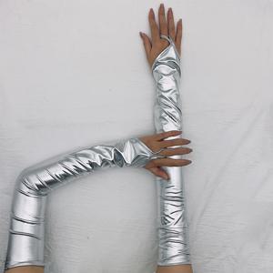 여자 숙녀 Wetlook 메탈릭 핑거리스 라텍스 장갑 특허 가죽 팔꿈치 길이 긴 장갑 섹시한 파티 나이트 클럽 댄스웨어