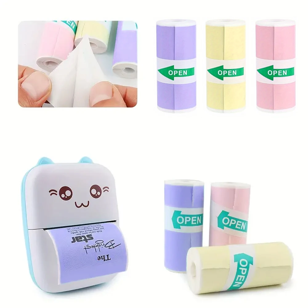 HD 미니 프린터 감열지 57*25MM 자체 접착 롤 종이 라벨 스티커 사진 무 잉크 인쇄 휴대용 프린터 컬러 용지