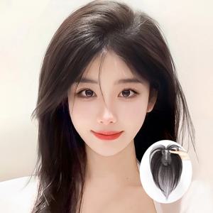 여성용 머리 교체 가발, 높은 두개골 크라운, 볼륨 증가, 흰 머리카락, 푹신한 전체 인모