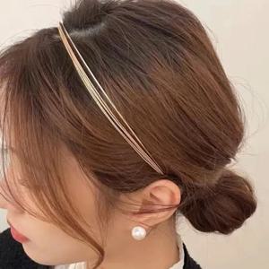 새로운 얇은 골드 컬러 머리띠 여성 다층 합금 헤어 후프 더블 루트 금속 헤어 밴드 헤어 액세서리 부드러운 머리 후프