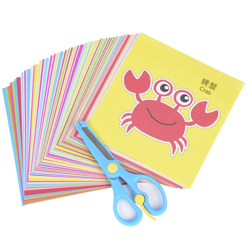 96 Pcs 어린이 만화 DIY 다채로운 종이 절단 접는 장난감 어린이 공예 동물 공예 종이 미술 학습 교육 장난감