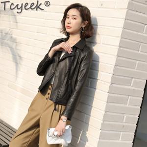 Tcyek 여성용 진짜 가죽 재킷, 오토바이 재킷, 용수철 가을 옷, 진짜 양가죽 코트, Jaqueta Couro