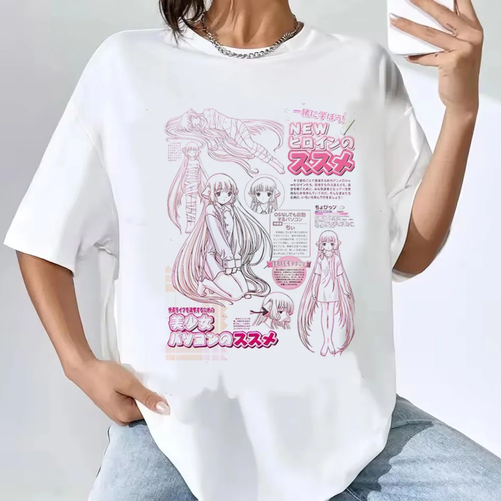 일본 애니메이션 Chobits T 셔츠 여성 Kawaii 만화 빈티지 의류 반팔 미적 탑 티셔츠 남여 여성