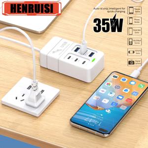 6-in-1 서지 보호기 6 콘센트 확장기(USB 3개 및 C형 포트 3개 포함) 전원 스트립 멀티 플러그 콘센트 가정용 벽면 어댑터 간격