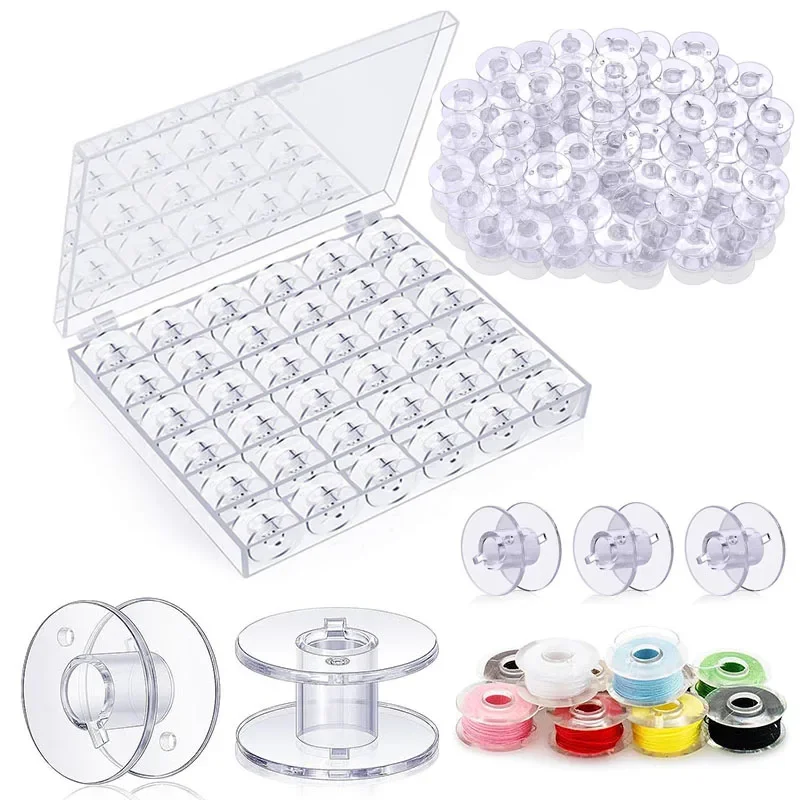 25Pcs 명확한 재봉틀 보빈 스풀 빈 보빈 스풀 가정용 DIY 재봉 액세서리 도구에 대 한 플라스틱 스토리지 박스