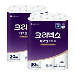 크리넥스 데코앤소프트 두루마리 화장지 휴지 30m 24롤x2팩 45178