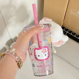 만화 헬로 키티 소녀 Y2k Sippy 컵 Lucency 대용량 애니메이션 Cinnamoroll 식수 컵 학생 귀여운 물병 선물
