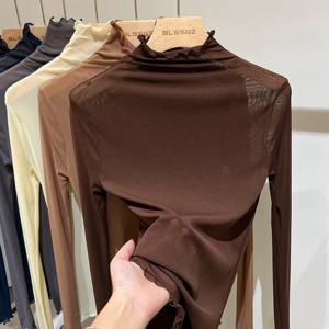 봄 여름 여성 긴 소매 섹시한 블랙 메쉬 탑 블라우스 투명 펑크 Clubwear 셔츠 티셔츠 비치 탑 숙녀 하단 탑