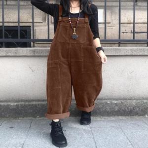 ZANZEA 가을 Rompers 솔리드 ​​와이드 레그 Playsuits 여성 캐주얼 스트랩 서스펜더 오버올 빈티지 코듀로이 점프 슈트 Overszie 2025