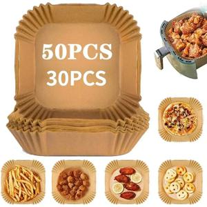 50/30 조각 주방 액세서리 에어 프라이어 종이 주방 용품 일회용 사각형 라운드 과자 금형 바베큐 플레이트 비 스틱 패드