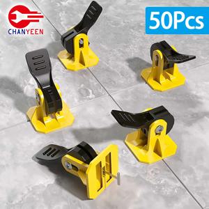 50Pcs 바닥 타일 레벨링 시스템 클립 레벨러 조절기 키트 타일 누워 고정 플랫 세라믹 벽 건설 도구 세트