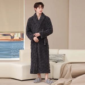 가을 겨울 성인 목욕 가운 긴 잠옷 겨울 산호 벨벳 잠옷 확장 두꺼운 아침 가운 플란넬 아늑한 남성 여성