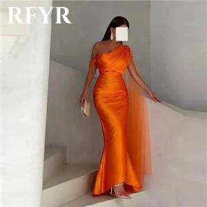 RFYR 사우디 아라비아 트럼펫 이브닝 드레스, 오렌지 원숄더 인어 무도회 가운, 우아한 공식 행사, 맞춤형 롱 원피스