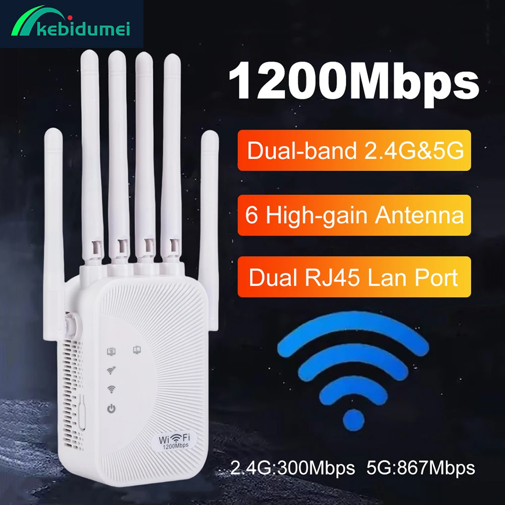 케비두메이 1200/300Mbps 와이파이 리피터 증폭기 2.4G 5G 네트워크 확장기 범위 확장기 와이파이 신호 증폭기 무선 와이파이 라우터