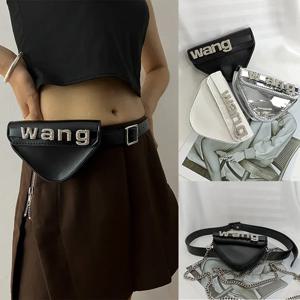 WANG 킹 인터넷 연예인 작은 가방 편지 라인 석 삼각형 가방 체인 허리 가방 단일 어깨 대각선 크로스 가방 여성