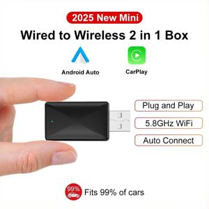 유선 카플레이 안드로이드 오토 2in1 무선 어댑터, OEM 카 스테레오용 USB 플러그 앤 플레이 무선 카플레이 어댑터
