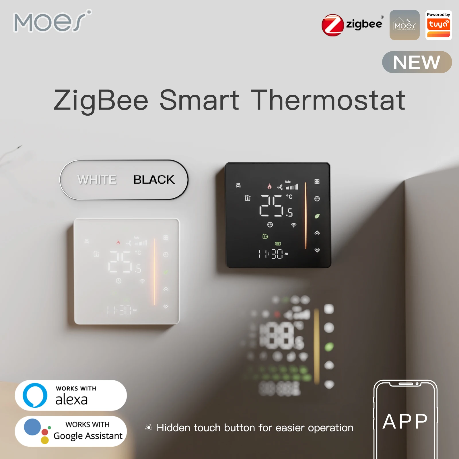 MOES Zigbee 온도 조절기 물/전기 바닥 난방 가스 보일러 습도의 실내 온도 컨트롤러 Tuya Alex 5A16A와 함께 작동