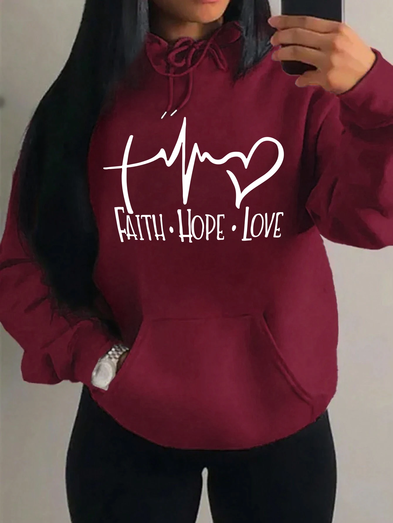 믿음 희망 사랑 편지 그래픽 여성 Hoody 스트리트 캐주얼 루즈 후드 가을 양털 풀오버 힙합 o 넥 의류 여성