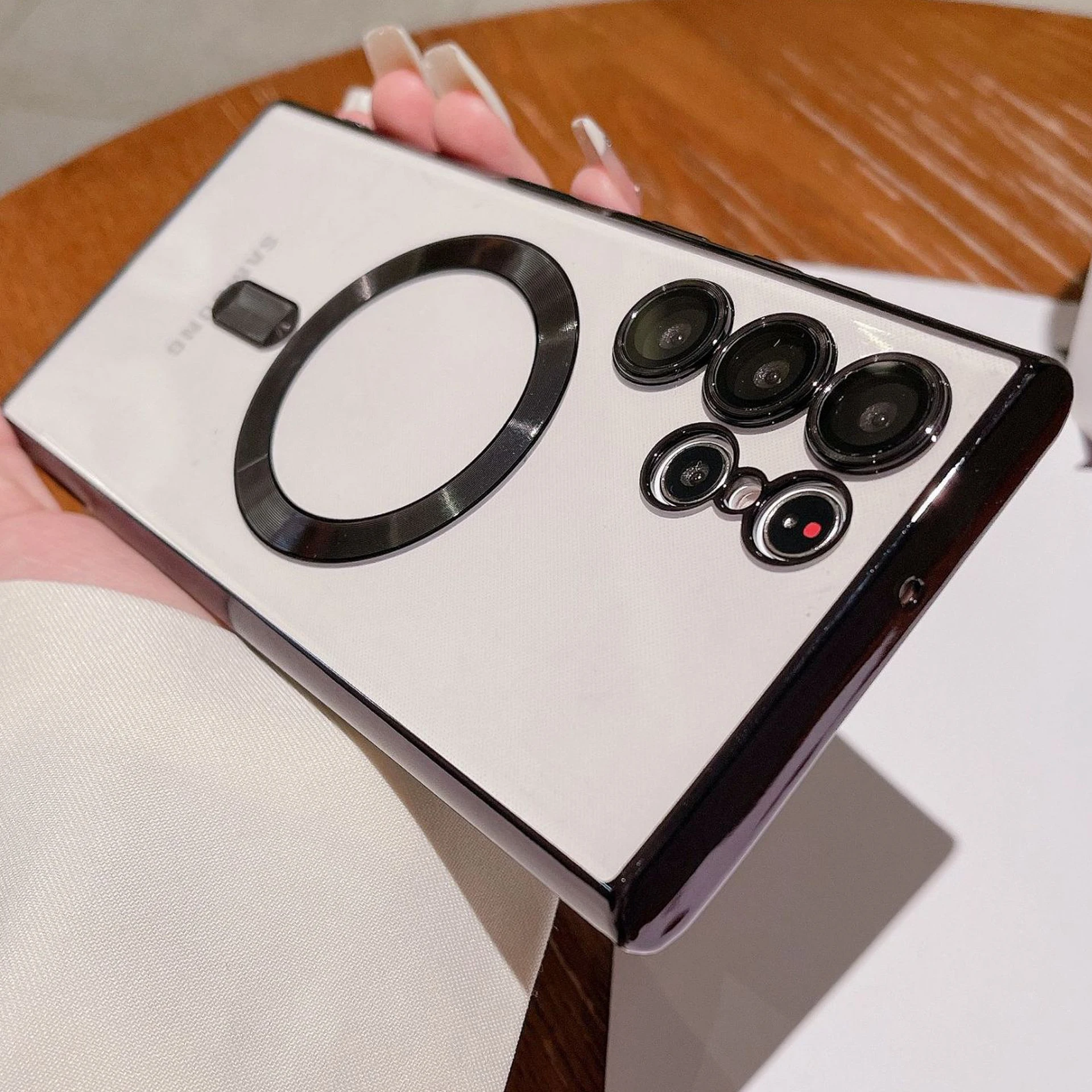 럭셔리 도금 맥세이프 마그네틱 케이스 삼성 갤럭시 S22 S23 울트라 플러스 전화 케이스, 무선 충전 소프트 실리콘 커버