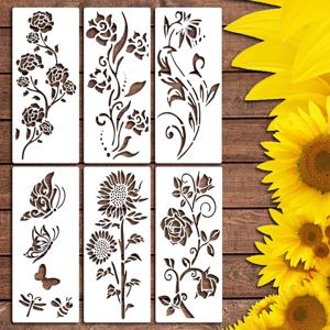 정원 울타리 대형 꽃 스텐실 DIY 장식 페인트 스티커 템플릿, DIY 꽃 나비 스프레이 페인팅 템플릿, 6 개