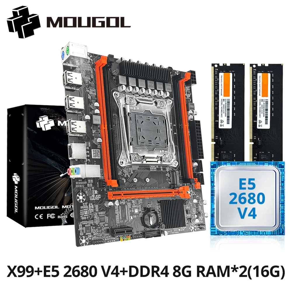 MOUGOL X99 게이밍 마더보드 키트(인텔 제온 E5 2680 V4 및 DDR4 8Gx2 2133MHz 듀얼 채널 ECC RAM M.2 NVME 포함) 데스크탑 PC용