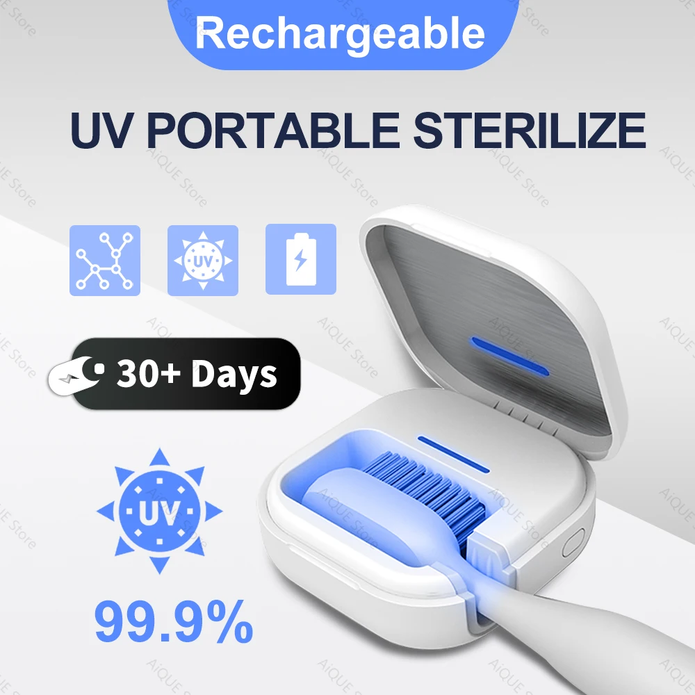 AiQUE 99.99% 살균 쉘 280nm UV 칫솔 살균기 미니 휴대용 350mAh 충전식 여행용 케이스 욕실