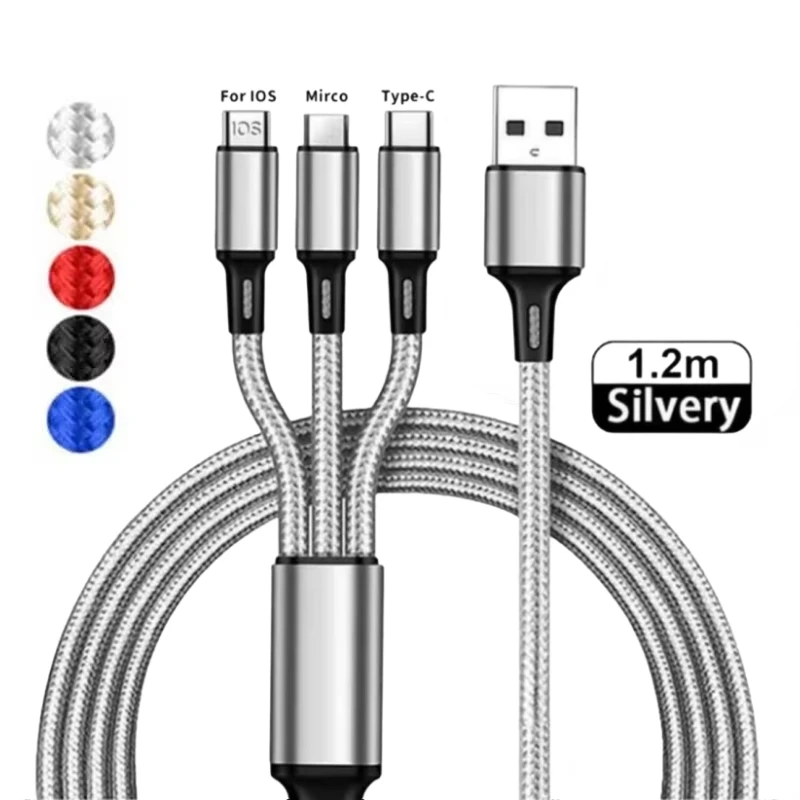 3 In 1 USB 고속 충전 케이블 유형 C iPhone 용 마이크로 IOS 멀티 충전기 케이블 Huawei Samsung 나일론 땋은 코드