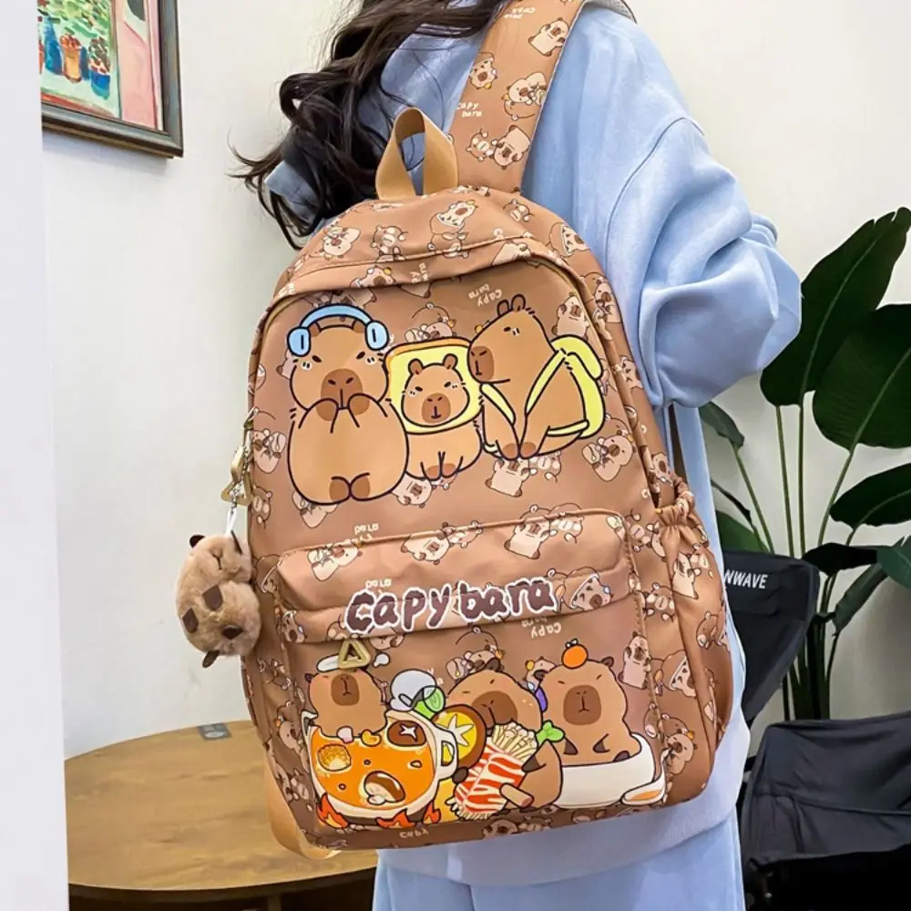 귀여운 대용량 Capybara 배낭 만화 통기성 학생 Schoolbag 나일론 초경량 책 가방 다시 학교 여성 소녀