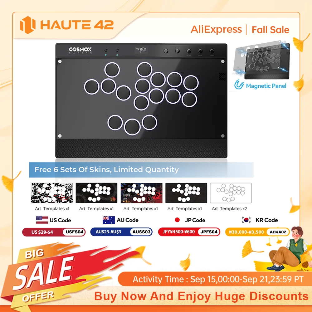Haute42 마그네틱 히트박스 레버리스 컨트롤러 버튼 림 아케이드 컨트롤러 (PC/PS4/PS5/스위치용) 스틱리스 아케이드 스틱 히트박스