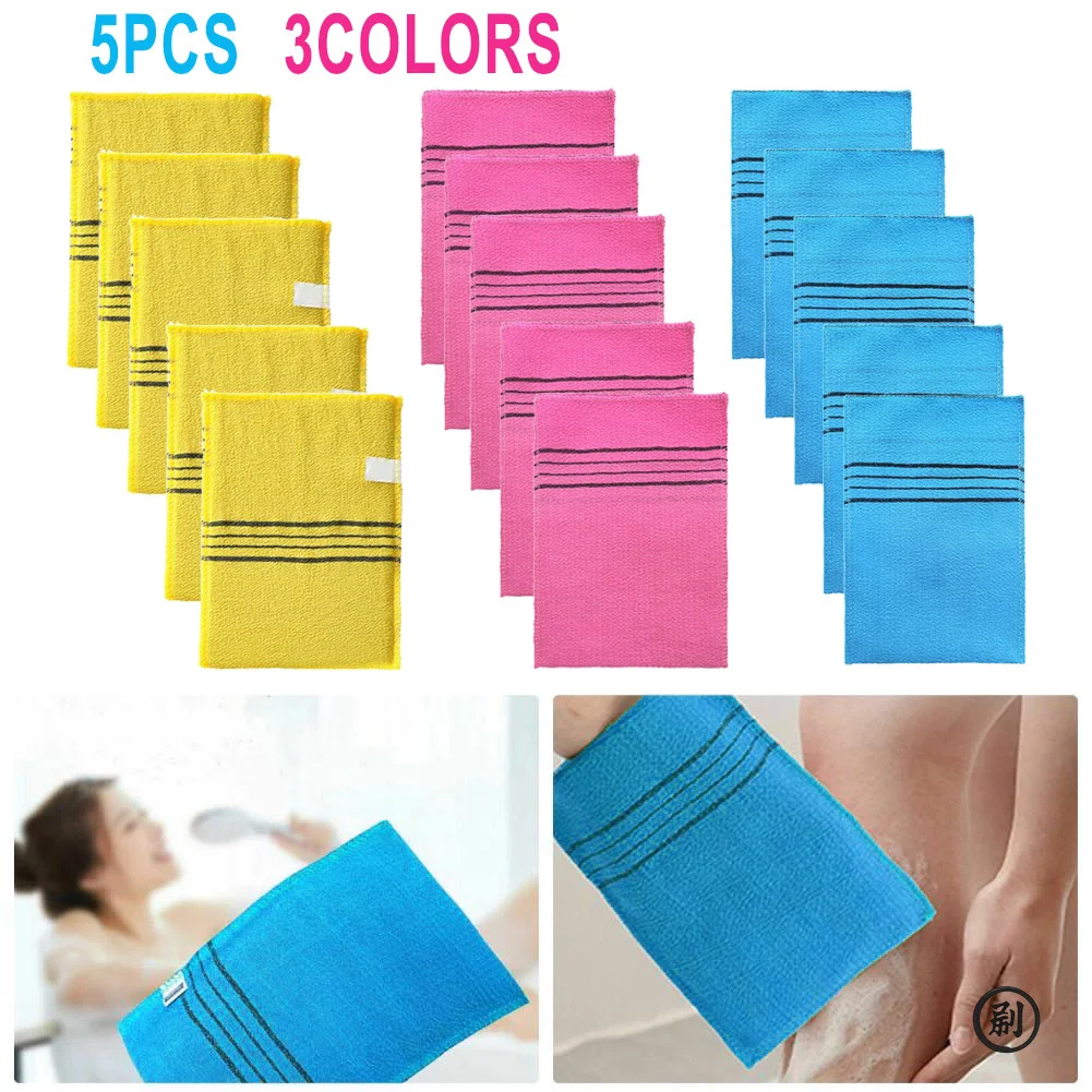 5Pcs 엑스 폴리 에이 팅 목욕 패드 타월 세트 한국어 이탈리아 아시아 엑스 폴리 에이 팅 목욕 수건 바디 스크럽 샤워 소프트 폴리 에스터 코튼
