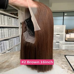 # 브라운 초콜릿 색상 250 밀도 레이스 프론탈 가발 생인모 베트남산 더블 드로운 13x4 밥 레이스 프론탈 인모 가발 2개