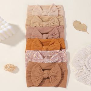 3Pcs 솔리드 컬러 아기 머리띠 활 어린이 헤어 밴드 탄성 나일론 신생아 머리띠 소프트 터번 Headwrap 아이 헤어 액세서리