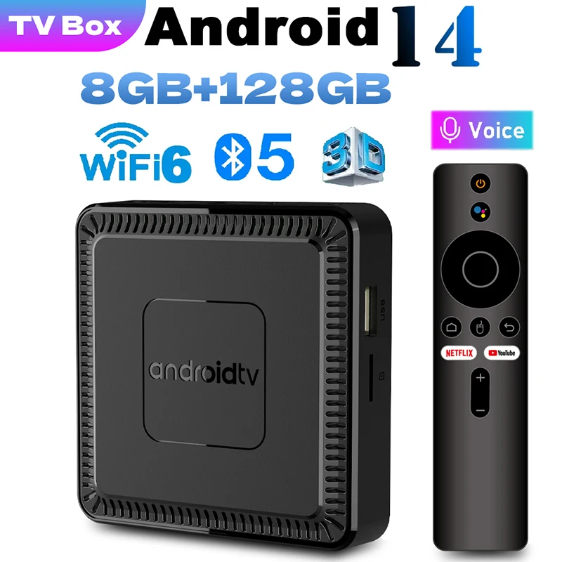 2025 신형 Q7 스마트 TV 박스 안드로이드14 Allwinner H313 8G+128GB ROM 듀얼밴드 WiFi 6 블루투스 5.2 구글 음성 리모컨 미디어 플레이어