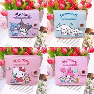 Kawaii 헬로 키티 Cinnamoroll Pu 버튼 지갑 만화 Sanrio 멜로디 Kuromi 학생 휴대용 버스 카드 동전 지갑 소녀 선물