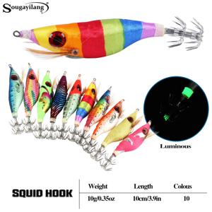 새우 가방이있는 10PCS 3D 인쇄 2.5 3.0 3.5 후크 빛나는 오징어 지그 낚시 나무 새우 미끼 오징어 오징어 지그 미끼