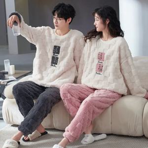 두꺼운 따뜻한 겨울 커플 플란넬 잠옷, 만화 곰 잠옷, 라운지웨어, 숙녀 잠옷, 홈웨어