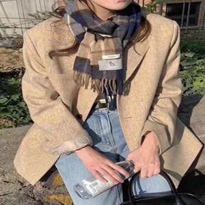 레로브 초가을 부드러운 피부 친화적인 두꺼운 울 스카프 태슬 장식 다용도 따뜻한 목도리 한국 스타일 직사각형