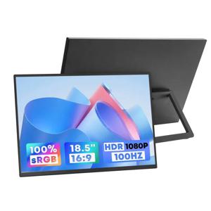 18.5인치 100Hz 100% sRGB FHD 1080P IPS 휴대용 PC 모니터, 노트북용 USB C HDMI HDR 게이밍 모니터 (여행용)