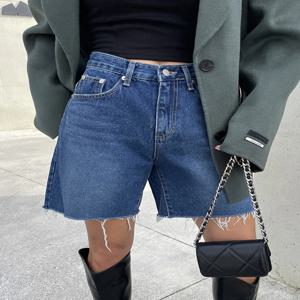 새로운 2024 여름 하이 웨스트 데님 반바지 여성용 포켓 Burrs 블루 컬러 짧은 청바지 여성 streetwear 캐주얼 여성 반바지