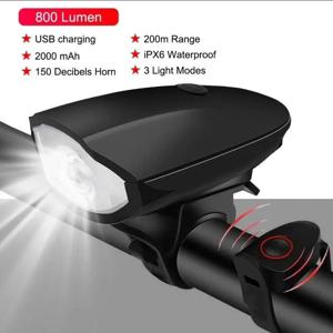 경적 자전거 헤드라이트, 보조배터리 손전등, 핸들바, USB 충전, MTB 로드 사이클링 하이라이트, 12LED, 2 in 1