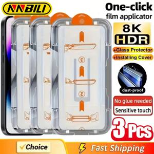 아이폰 17 16 프로 맥스 15 14 11 12 13 미니용 3개입 HD 강화유리 스크린 보호필름, 스크래치 방지, 먼지 없는 설치